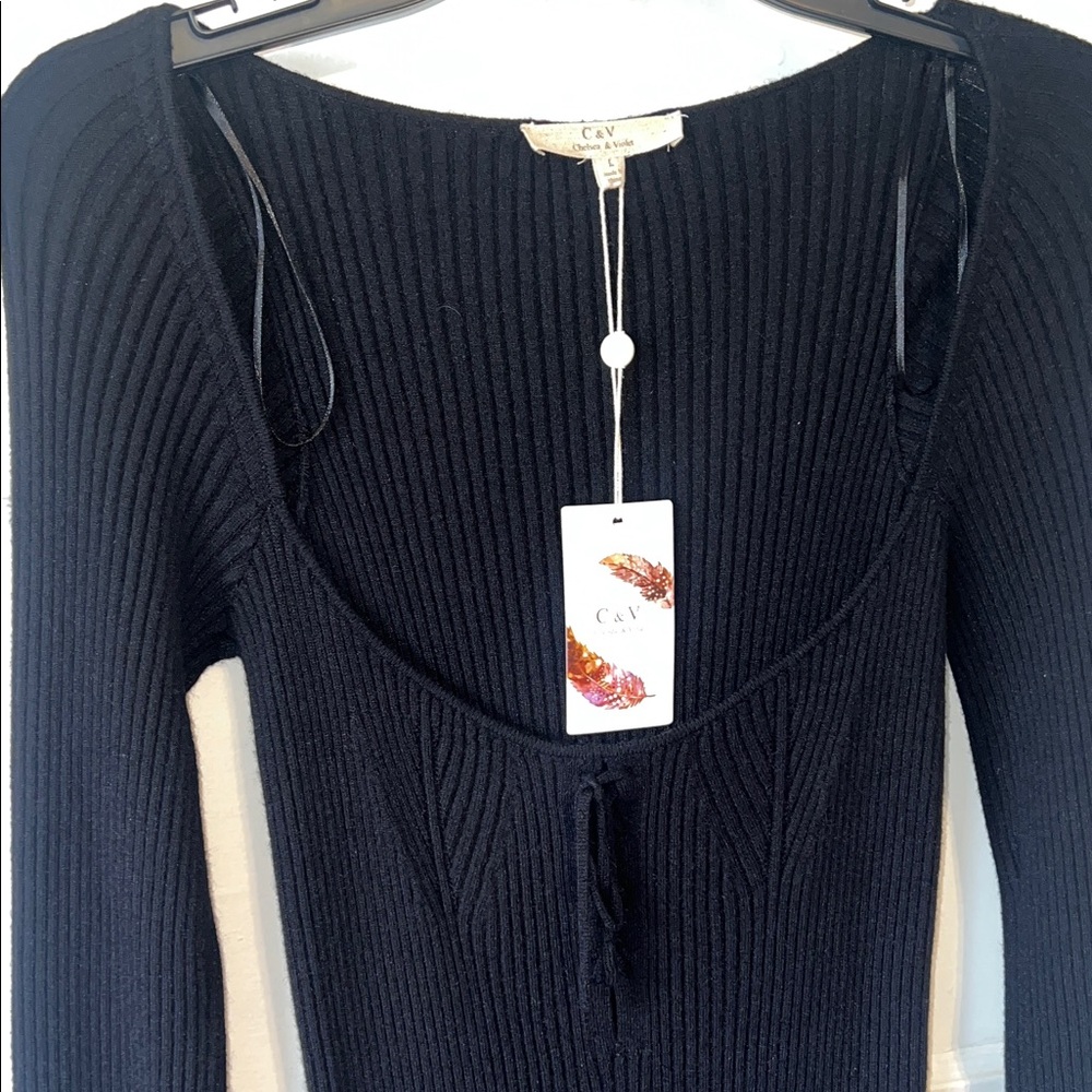 Chelsea & Violet Black Ribbed Midi Dress - Picture 3 of 5